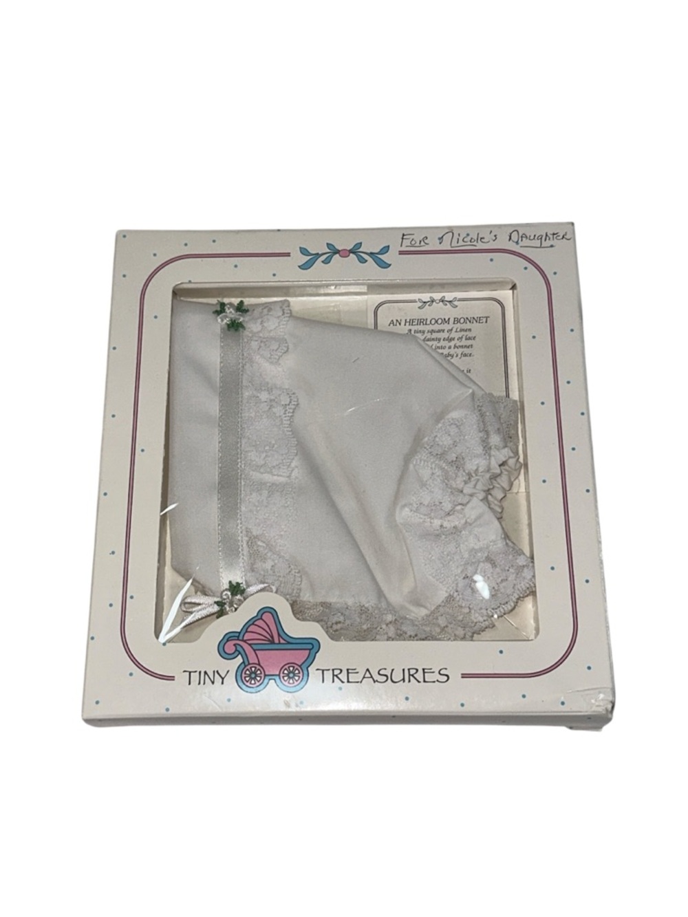 Tiny Treasures Heirloom Baby Bonnet Gift Set Lace Ribbon Christening Baptism